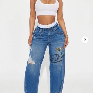 Von Dutch Women's Distressed Blue Flare Jeans